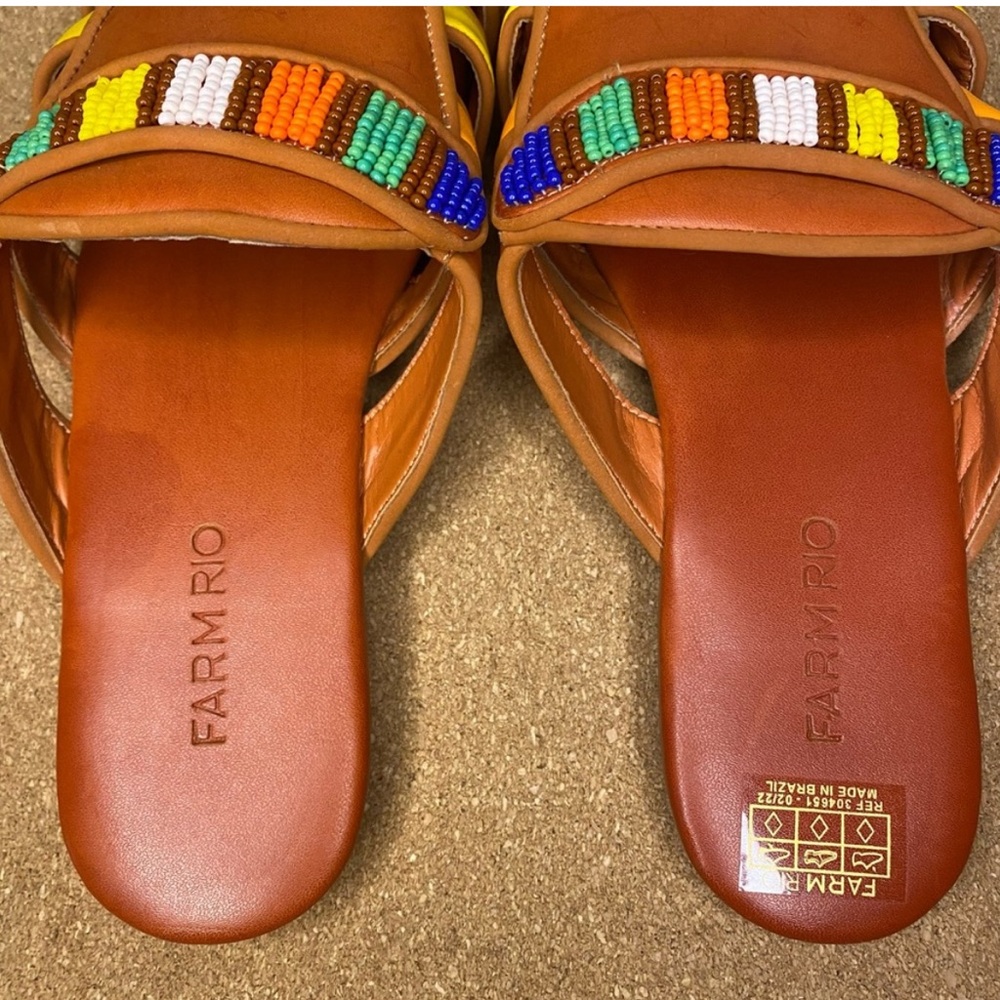 Farm Rio Sandals Mule Rust Rainbow Beaded Size 7.5 - Picture 6 of 12